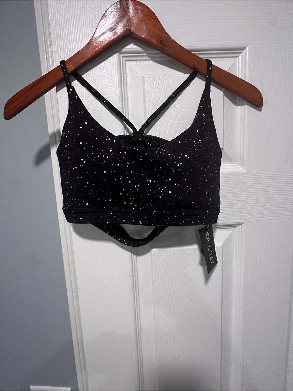 Black Star-Print Strappy Bow Bralette - sports bra